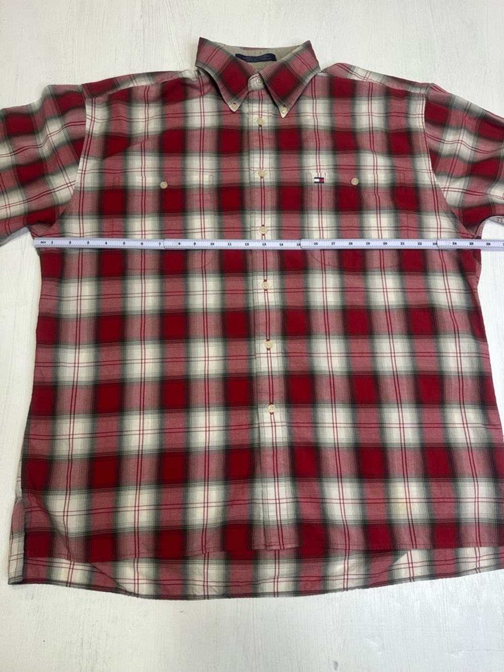 Vintage Tommy Hilfiger Red Plaid Button Down Shirt XL Cotton Classic Fit - Picture 4 of 10